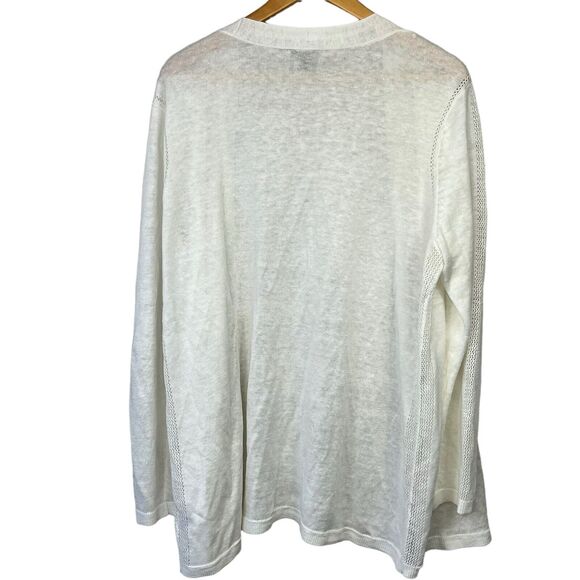 Talbots White 100% Linen Open Front Cardigan Sweater Size XL Lightweight - Picture 8 of 10
